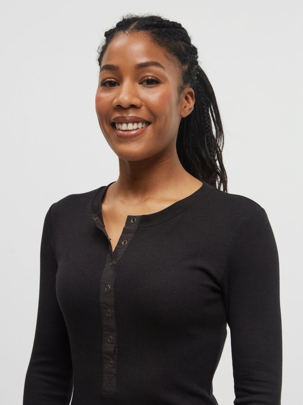NWT tentree Rib Snap Placket Henley Size M Black